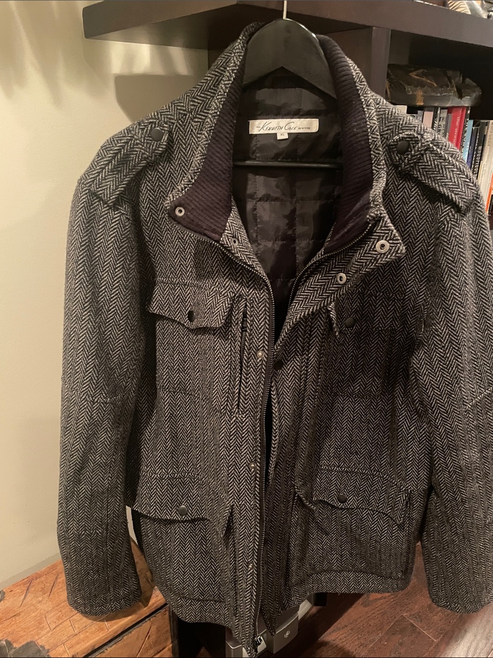Kenneth Cole Men's Black & Gray Herringbone Military Field Jacket